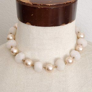 Pink Faux Pearl & Faceted Rose Quartz Stone Choker Necklace